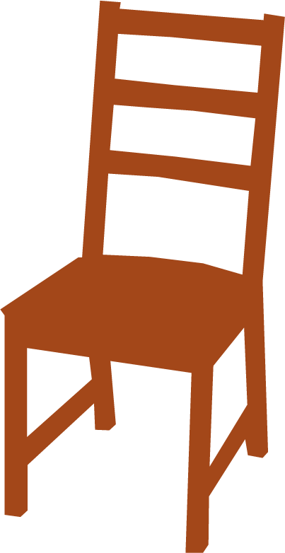 Brown wooden chair with a slatted backrest and four straight legs.