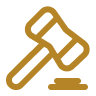 Gold-lined gavel icon representing access to UAE government contracts and public sector projects available to eligible free zone companies.