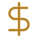 Gold dollar sign icon representing RAK ICC’s cost-efficient setup and maintenance with low incorporation and ongoing operational costs.