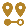 Golden location pin with distance indicator icon symbolizing UAE free zone business location flexibility, unrestricted office setup, and nationwide operational freedom.