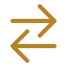 Gold-lined horizontal swap arrows icon representing location flexibility and freedom to choose office location anywhere within the UAE free zone framework.