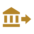 Gold-lined bank transfer out icon representing full profit repatriation, allowing 100% capital and profit transfers from UAE free zone companies without restrictions.