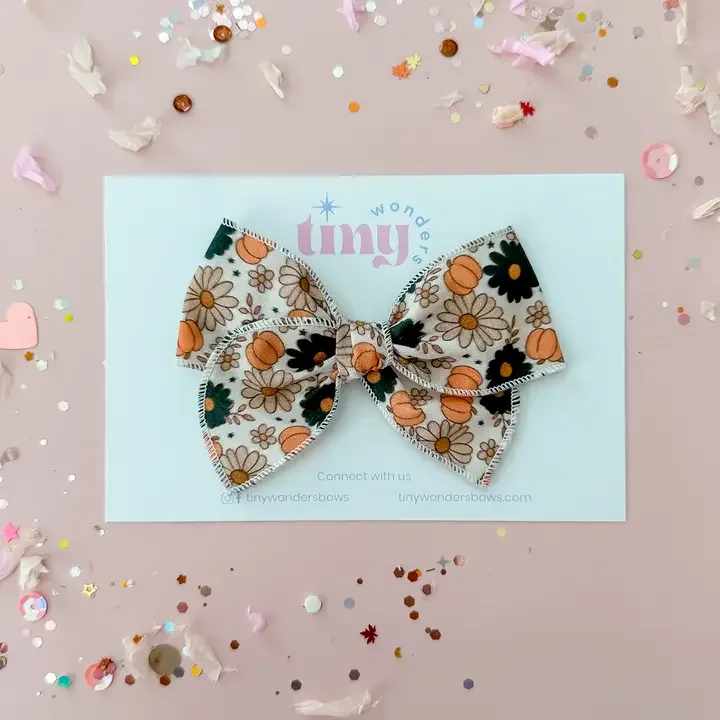 Fall Hair Bow  - Black Floral Pumpkin