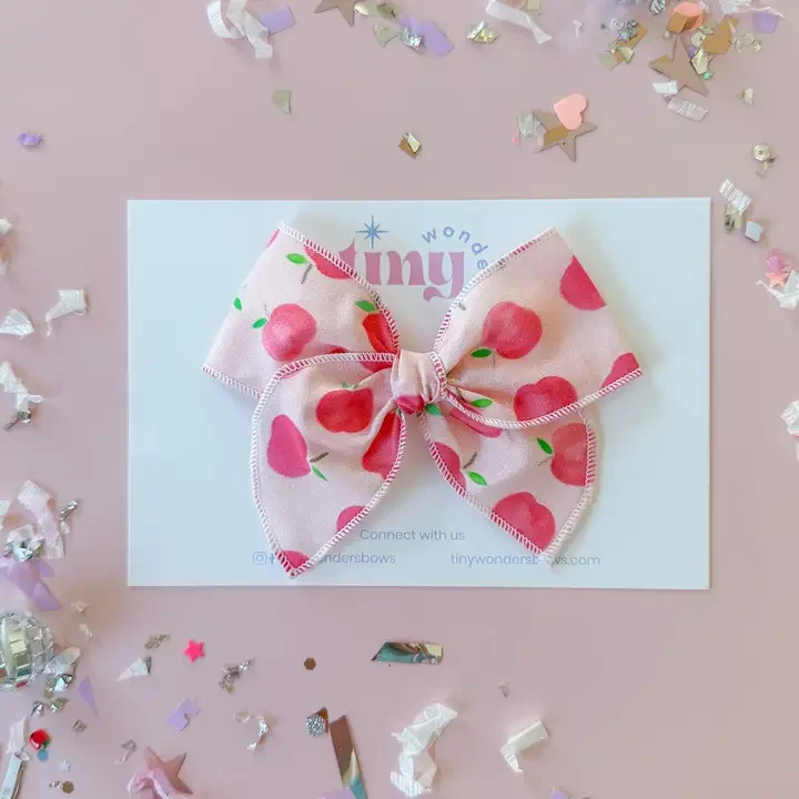 Back to School Hair Bow  - Apples on Pink