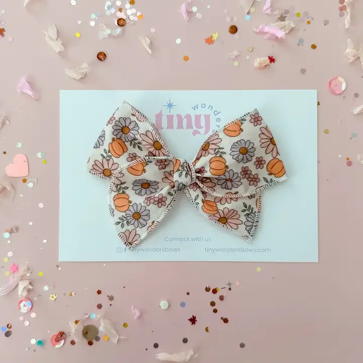 Fall Hair Bow  - Pumpkin Floral