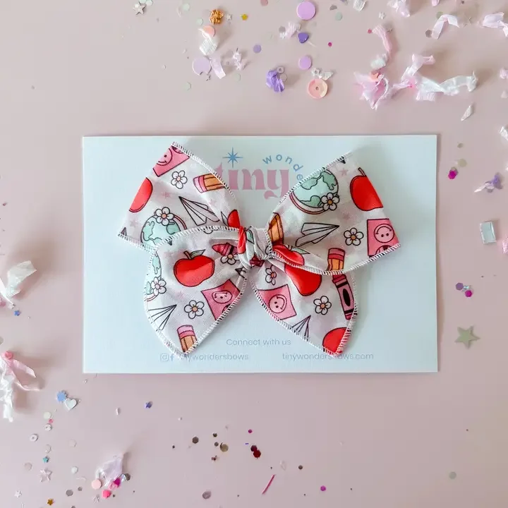 Back to School Hair Bow  - Globes and Apples