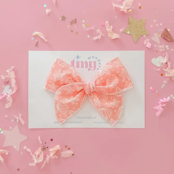 Hair Bow  - Coral Shells and Stars