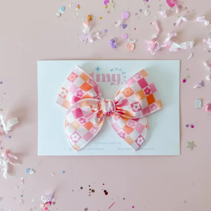 Hair Bow  - Floral Checkered