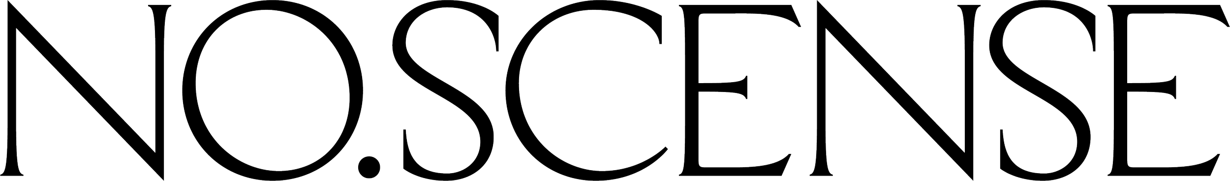 Close-up of the NO.SCENSE logo in black with outlined lettering on a white background.
