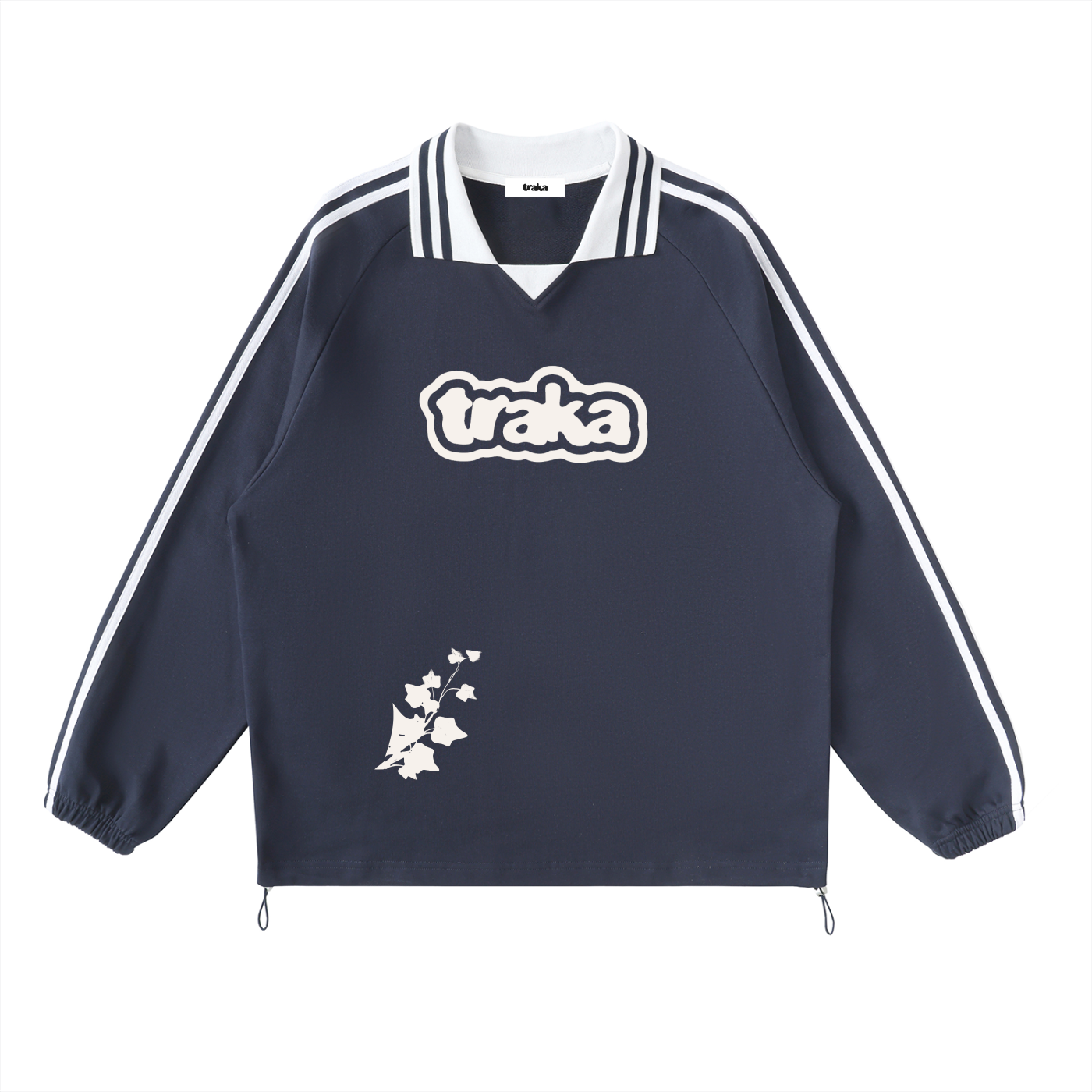 Contrast Striped Lapel Collar Sweatshirt