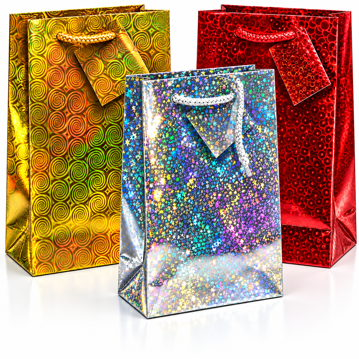 Holographic Gift Bag, Assorted Colours, Pack of 12