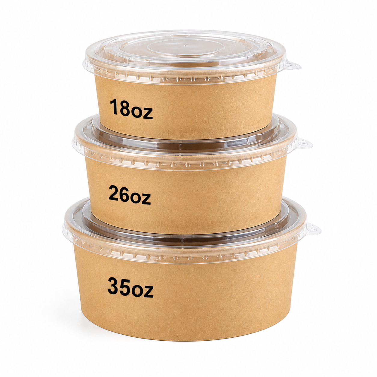 Kraft Paper Salad Bowls with Reusable Lids, Food Containers, Pack of 50, Brown