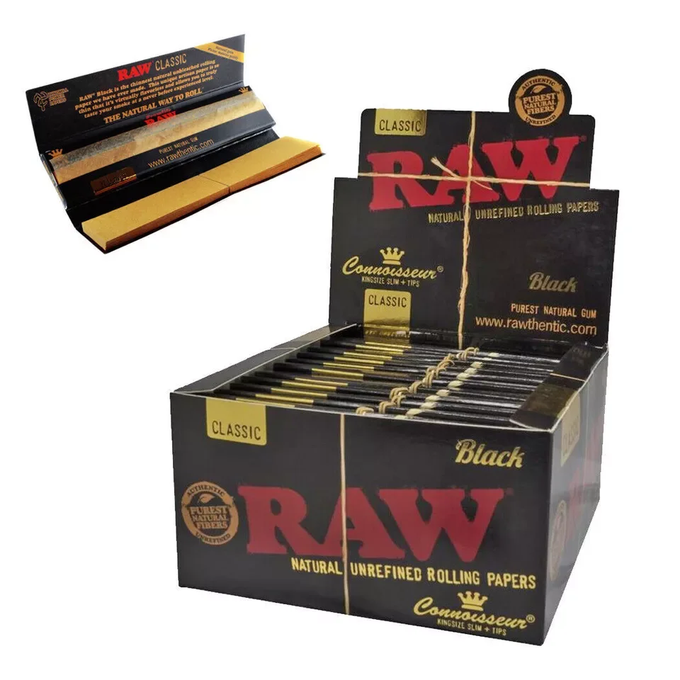 Raw Connoisseur Black Classic King Size Slim Rolling Papers With Tips