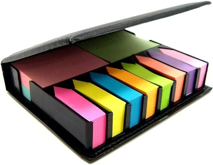 Tiger sticky memo notes holder with index tab flags in leather like case