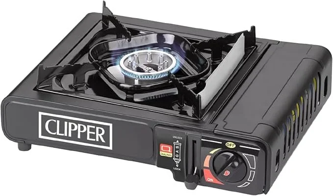 Clipper Portable Camping Stove, Black, with Carry Case, Automatic Ignition, Heat Control, EN417 Compliant