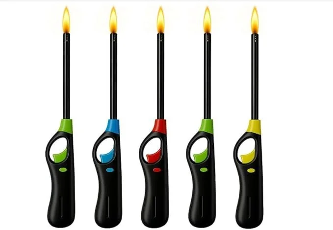 BBQ Lighters Long Reach Multipack, Refillable Gas, for Kitchen, Barbecue, Camping, Fireplaces & Outdoor Cooking, Assorted Colours, Pack of 4