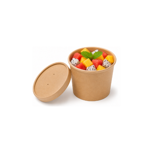 Biodegradable Brown Kraft Soup Containers with Lids, Ice Cream Pots, Tubs, Takeaway, 50 Count (12, ounces)