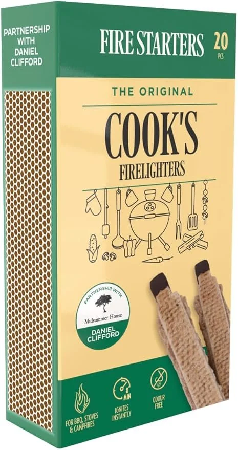 Cook's Natural Wood Eco Firelighters Sustainable Fire-starters Ideal for Wood Burners, Fire Pits, Pizza Ovens, BBQs. No Kindling Required. Lights Even When Damp.4 x packs of 20