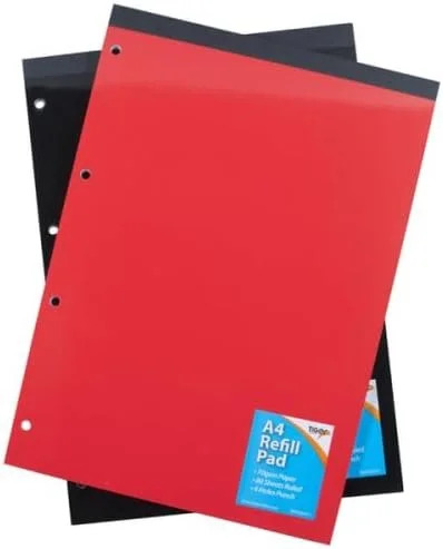 A4 Refill Pad, Lined Paper, 8mm Lines with Margin, 80 Sheets, 70 GSM, Punched, 2 Pack, for School and Office