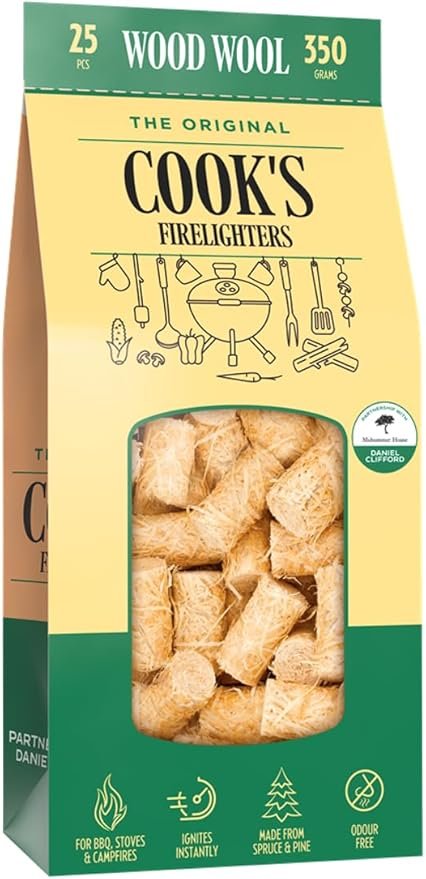 Cook's Natural Firelighters, Wood Wool, Odourless, Fast Lighting, for Wood Burners, BBQ Ovens, Stoves and Fireplaces