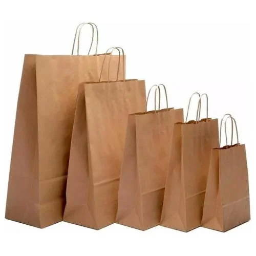 50 Takeaway Bags Brown Kraft Paper SOS Food Carrier Bags with Handles Eco Friendly Safe Party Takeaway Bar Restaurant, Lunch Picnic, Chinese Food