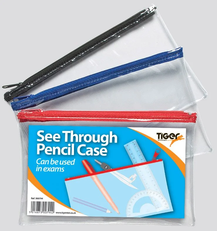 Clear Exam Pencil Case – Coloured Zips See Through