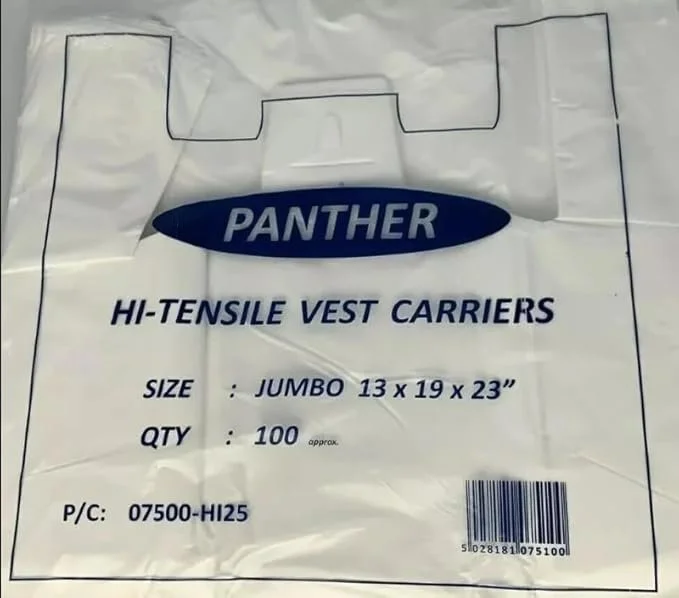 White Plastic Vest Carrier Bags, Pack of 100-29mu