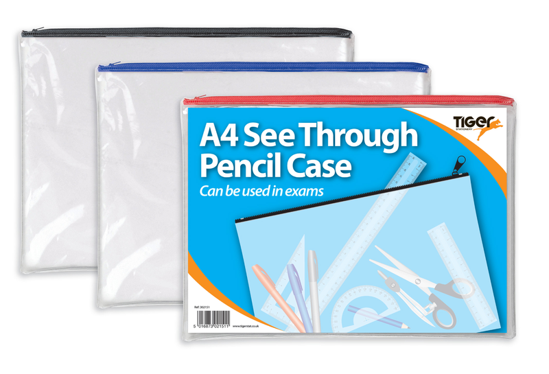 Clear Exam Pencil Case – Coloured Zips A4 See through