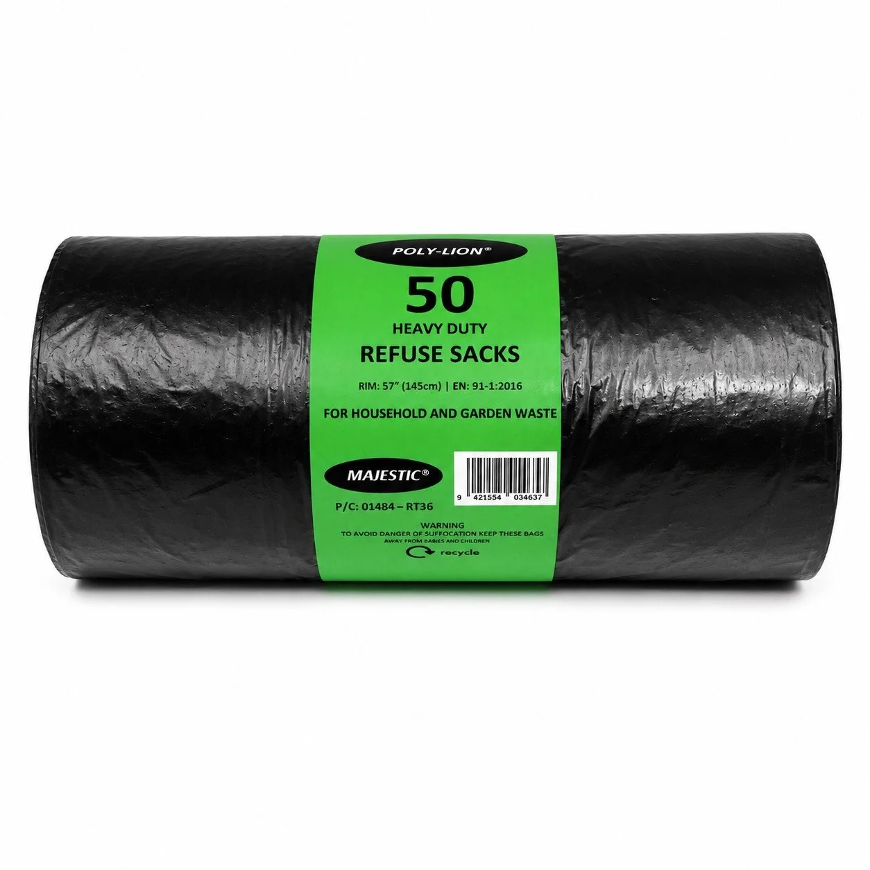 Heavy Duty Black Refuse Sacks, Strong Thick Bin Liners, 40 Litre, Pack of 50