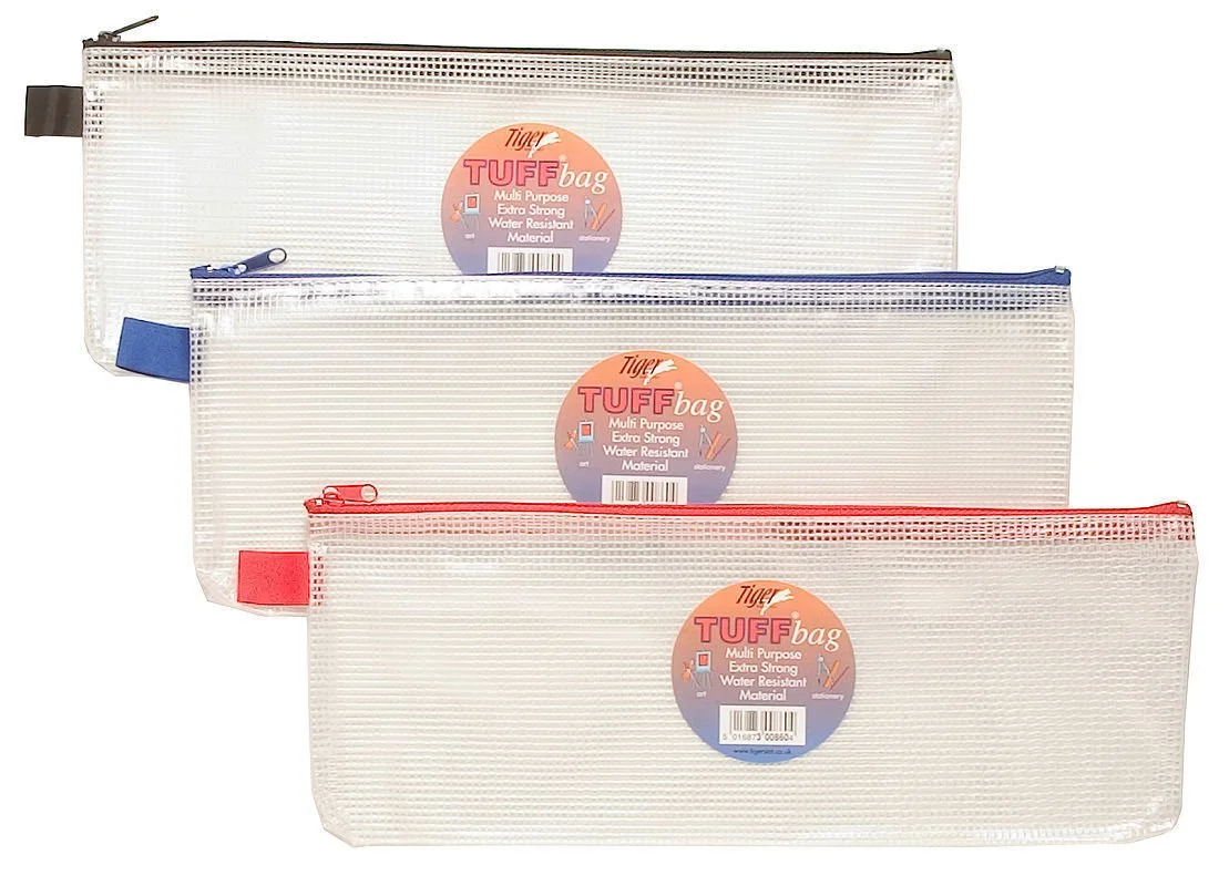 Clear Exam Pencil Case – Coloured Zips 33x13cm (13×5″) See through Extra Long