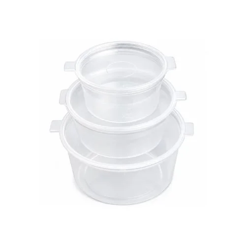 Clear Round Hinged Food Storage Container with Lids, Plastic, Pack of 100, Leak Resistant, Transparent, 1oz, 2oz, 4oz, 6oz