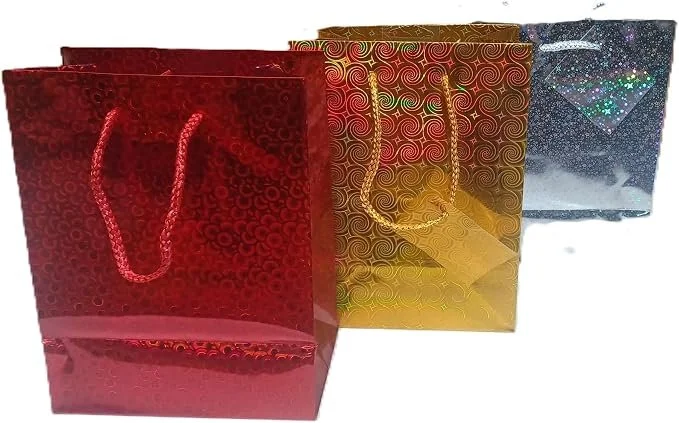 Holographic Gift Bag, Assorted Colours, Pack of 6 LARGE
