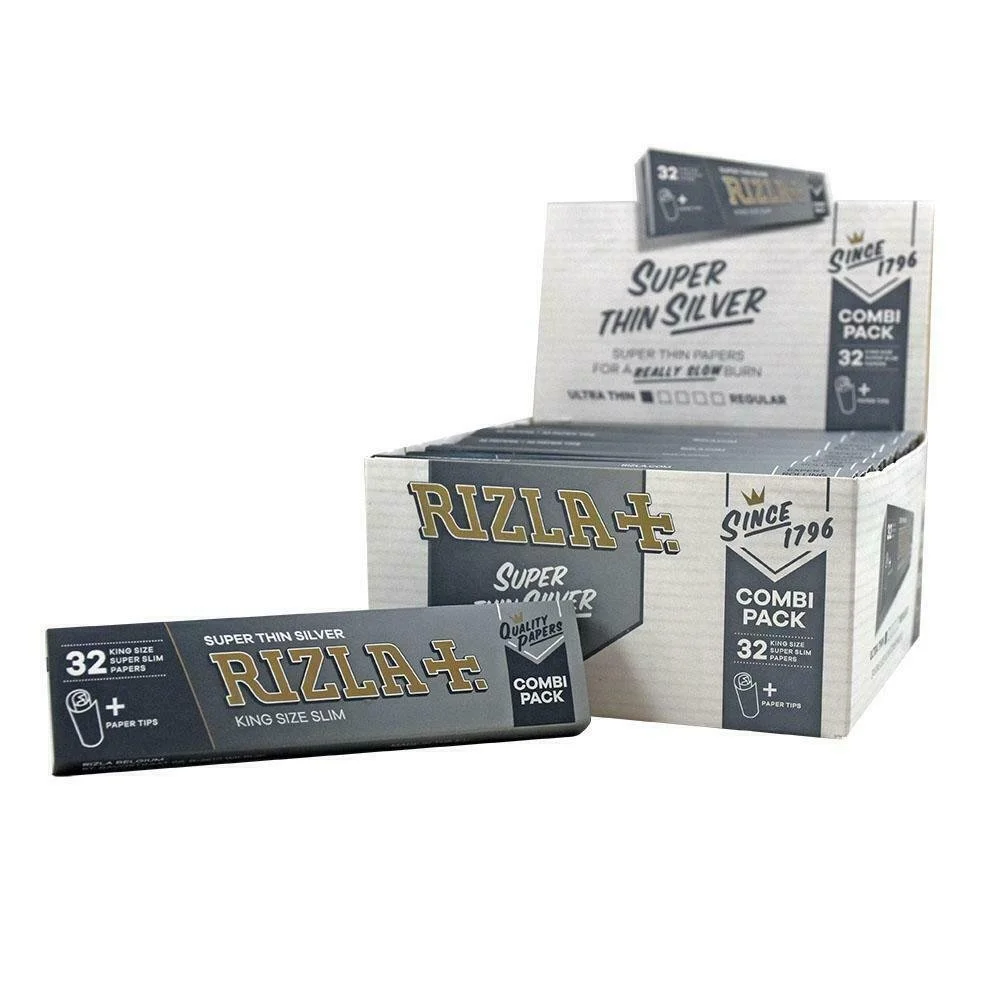 Rizla Silver King Size Slim Rolling Papers Combi Pack Paper +Tips