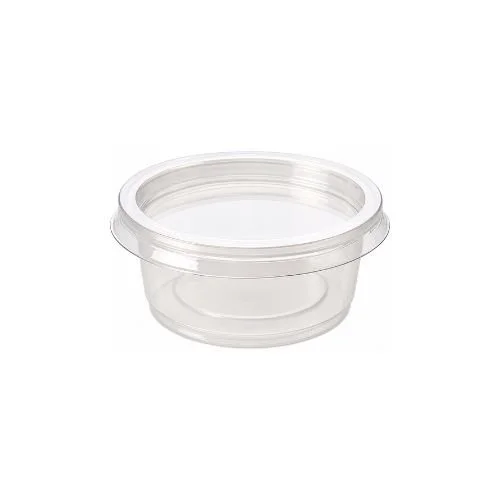 Round Plastic Sauce Containers with Lids, 100 Pieces, Clear Deli Pots for Dips, Ketchup, Chutney, Slime Storage 2oz and 4oz