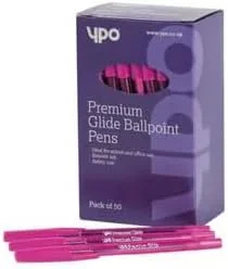 YPO Premium Glide Ballpoint Pens, Pink – Pack of 50.