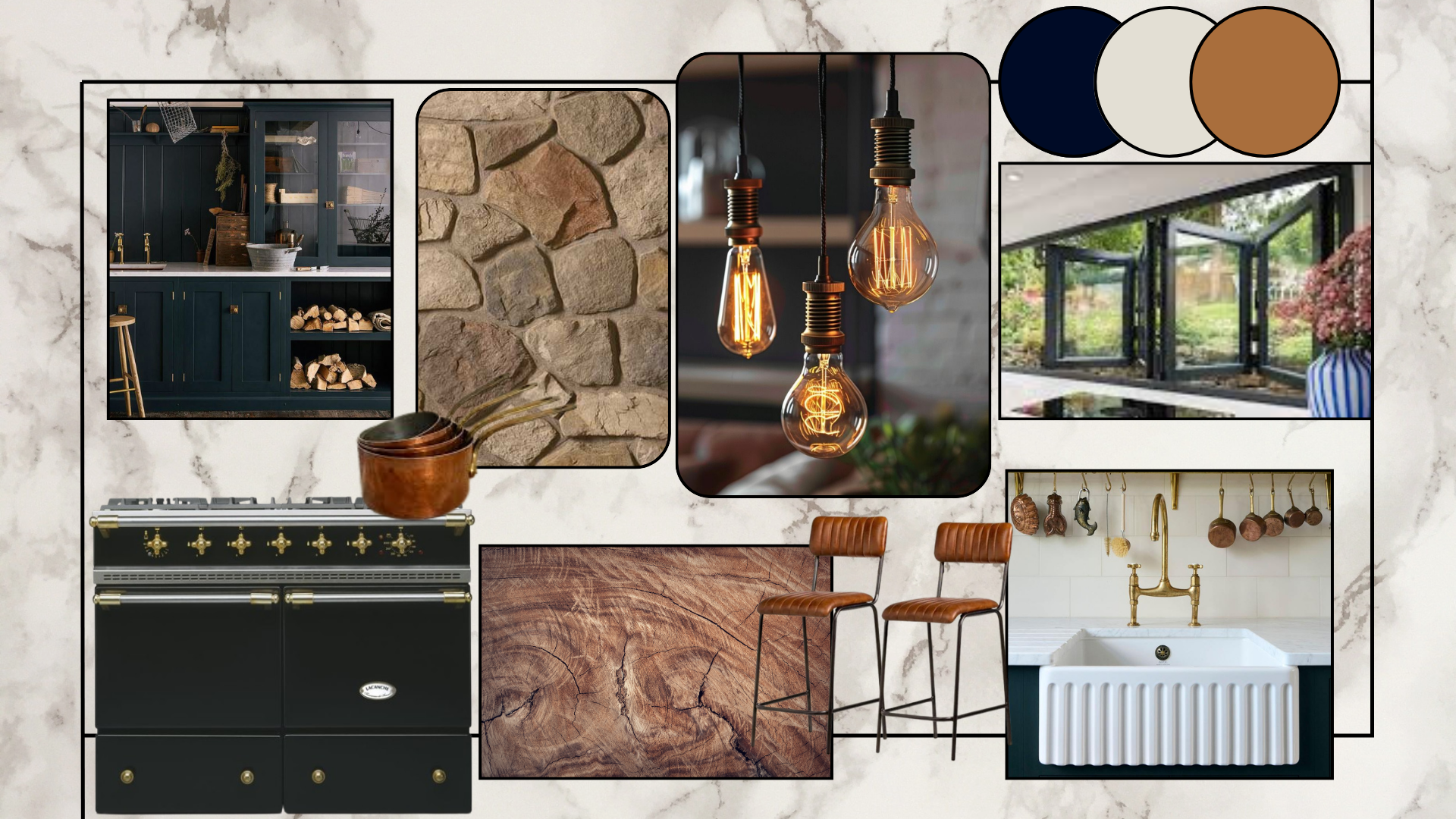 Navy cottage kitchen moodboard