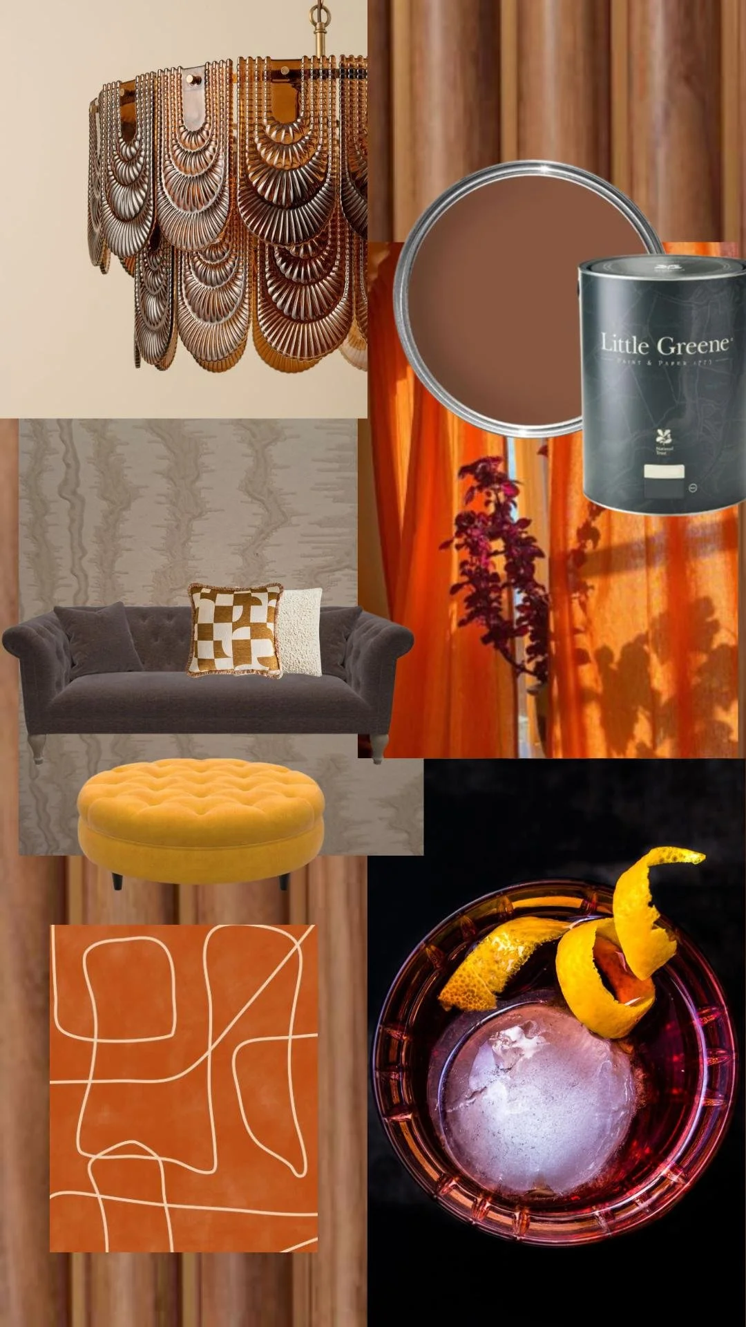 Moodboard created with a Negroni cocktail influence