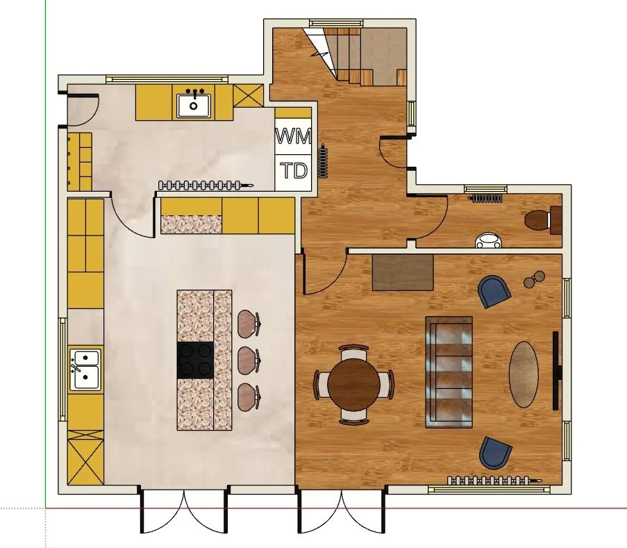 Rendered floor plan of a new ground floor layout