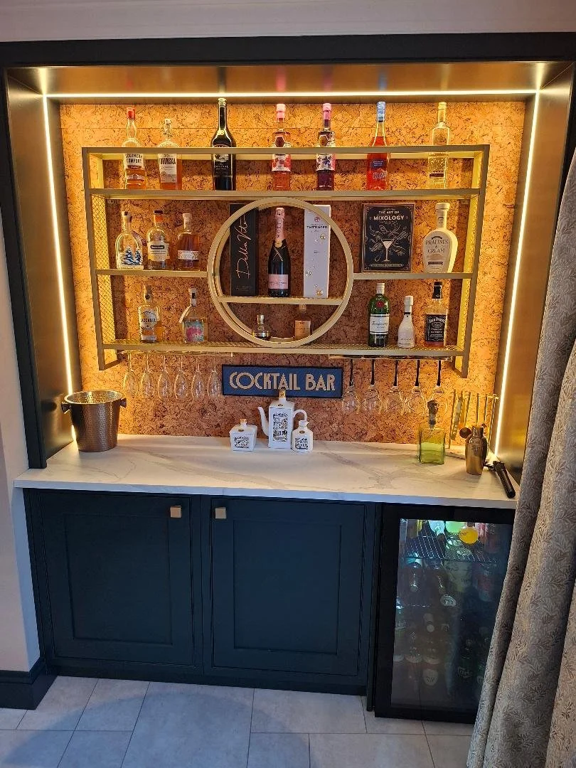 Bespoke home cocktail bar using cork wall tiles