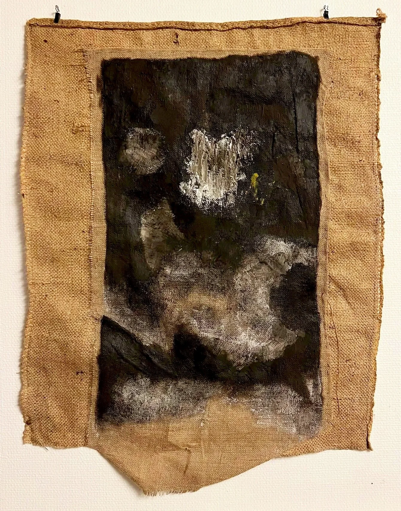 Scream of the Unconscious, mixed media on jute, 115 x 70 cm. 2023 