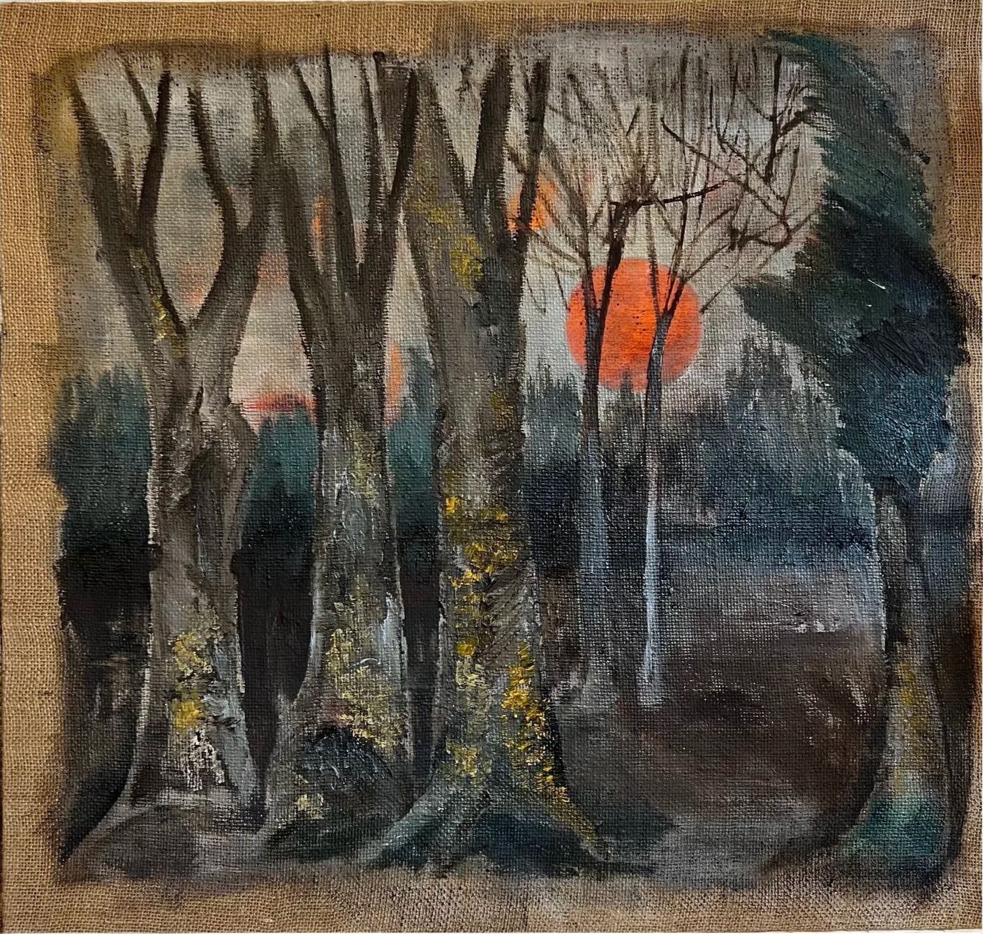 Forest of the Hidden Feminine. oil on burlap. 86 x 91 cm. 2025 