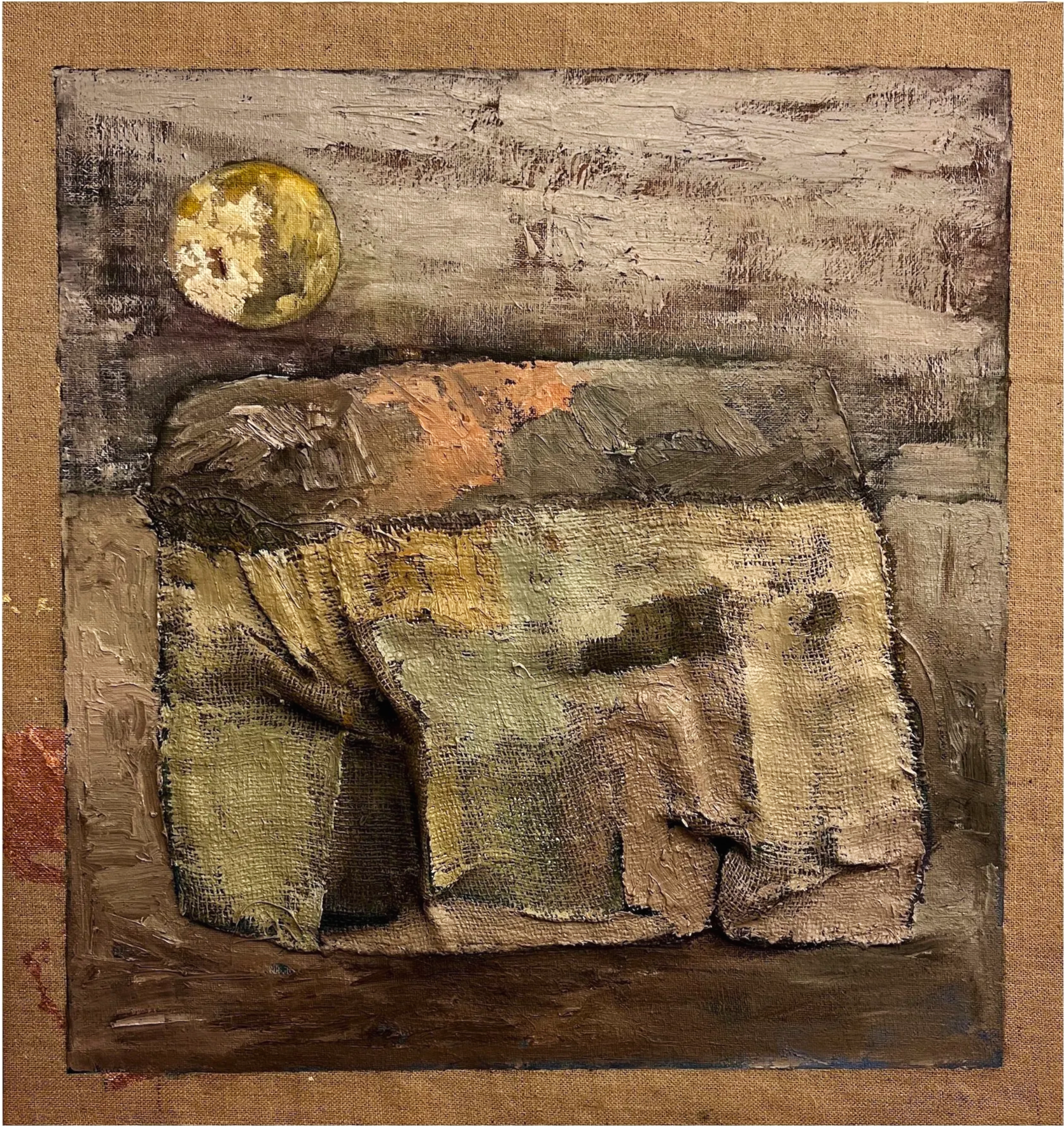 Moonlit Transformation, oil, mixed media on burlap, 90 x 85 cm. 2024