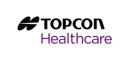 Topcon Healthcare logo with black and purple text and icon on a white background.