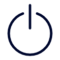 Icon of a power button with a circle and vertical line.