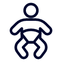 Simple outline icon of a baby in a diaper.