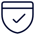 An icon of a shield with a checkmark inside, representing security or protection.