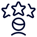 Simple line drawing of a smiling face with three stars above its head.