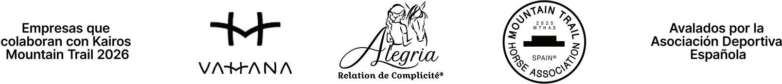 Logos oficial de las empresas que colaboran y avalan el proyecto Kairos Mountain Trial:  VAHANA - ALEGRIA - MTHA Spain