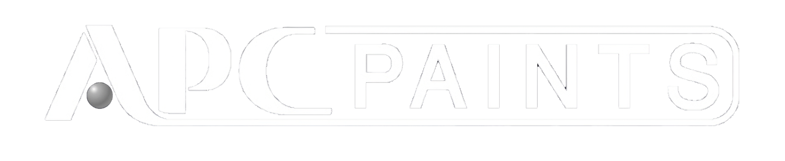 A logo with the words 'APC PAINTS' in white uppercase letters on a black background, enclosed in a white rectangular outline, with a gray ball near the 'A' in 'APC'.