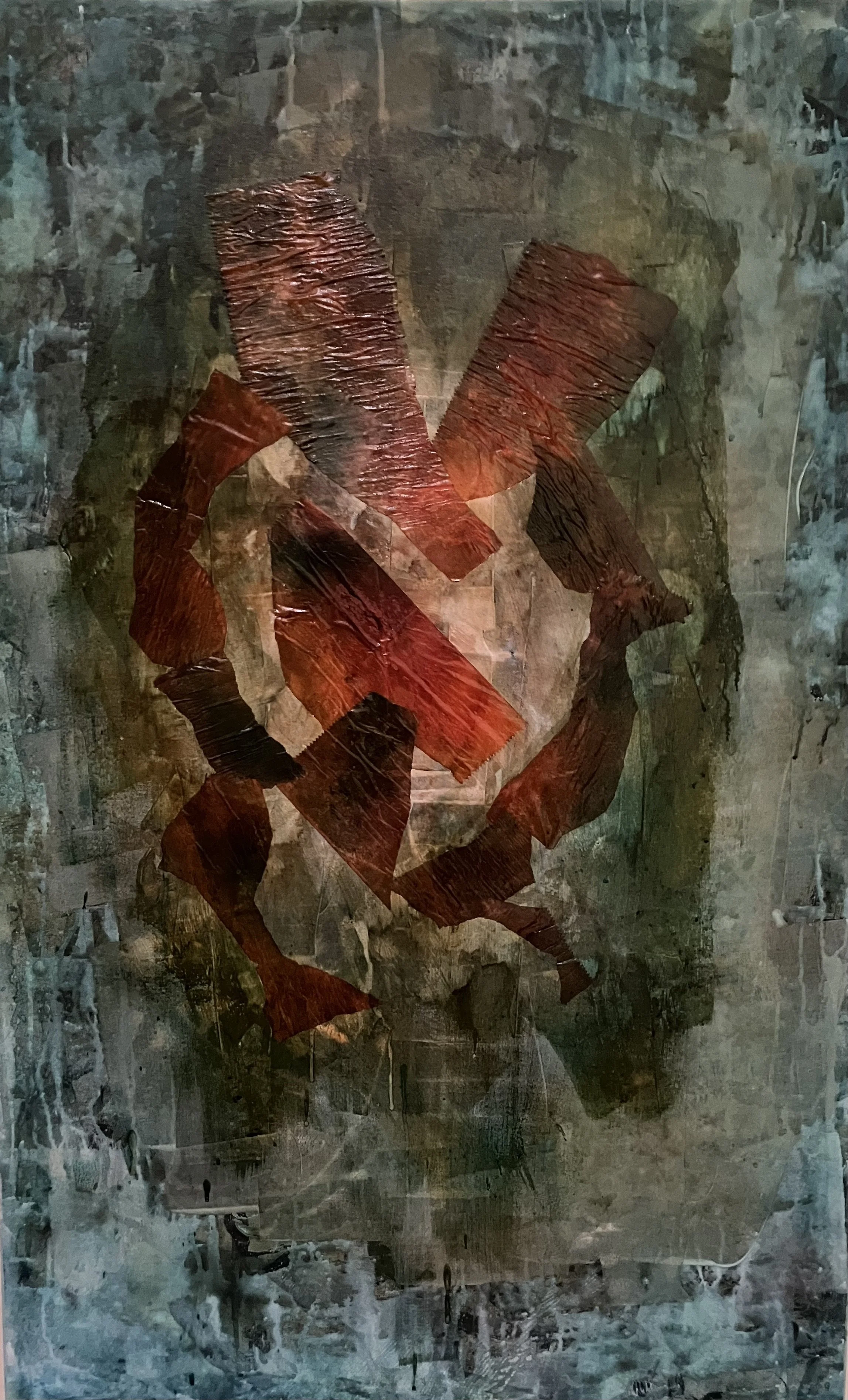 48 x 30 in.    Mixed media with collage on canvas -   2024